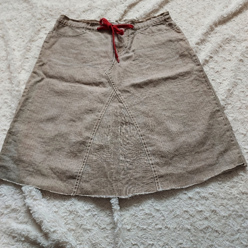 Vintage Heart Moon Star Boho Tan Linen Skirt Spring Minimalist Gorpcore Natural